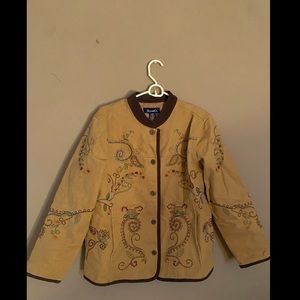 Denim & Co. Large Button Embroidered Denim Jacket